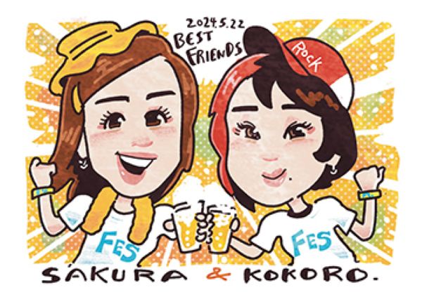 似顔絵師「オタカ　タカシ」が描いた女性2人の似顔絵